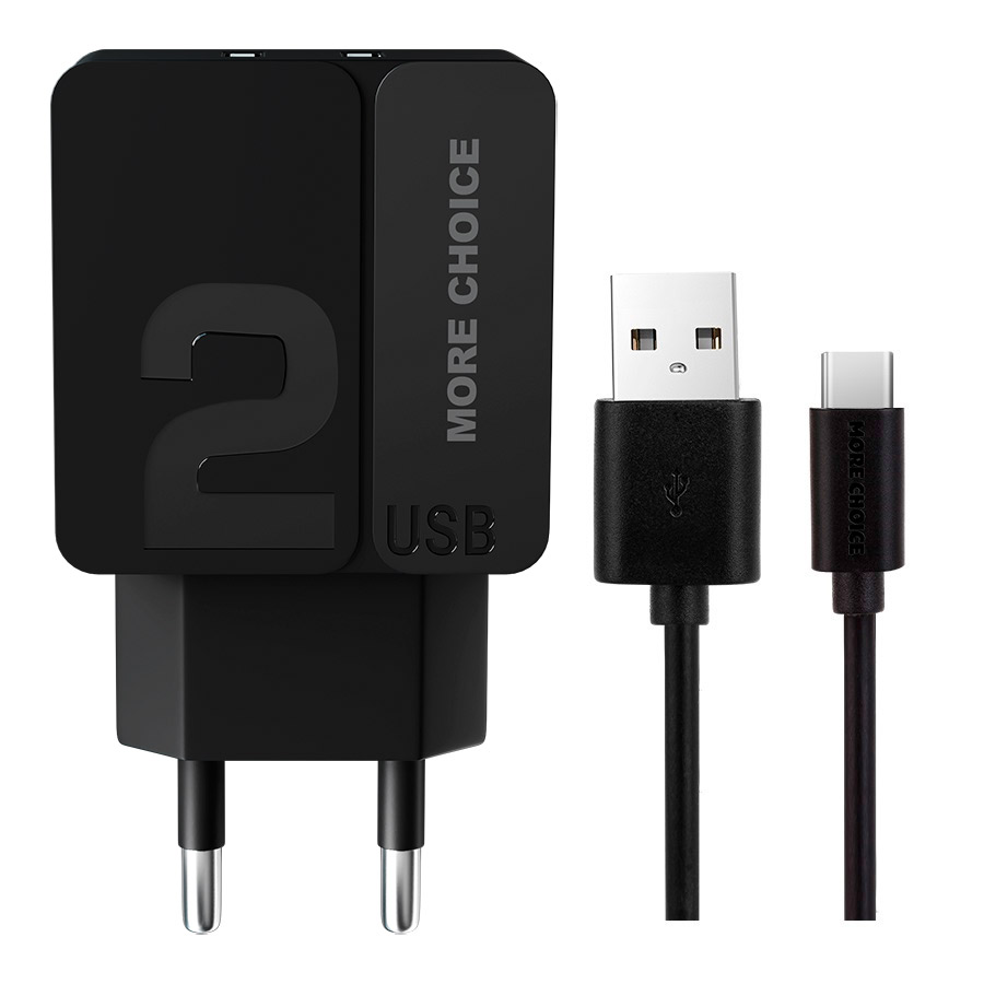 

Сетевое зарядное устройство More Choice NC46a , 2USB, 2.4A, черный/черный, кабель USB Type C, NC46a