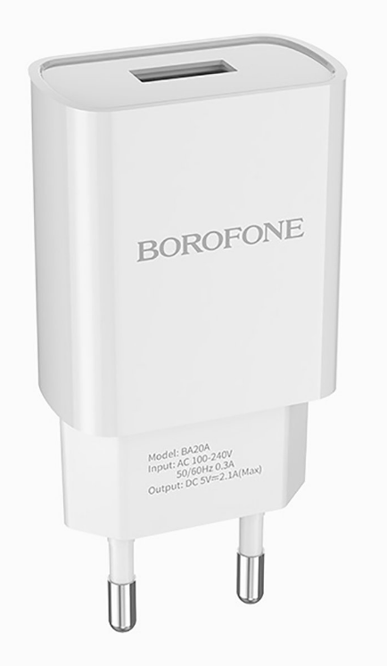 Сетевое зарядное устройство Borofone BA20A Sharp 10 Вт, 2.1А, белый