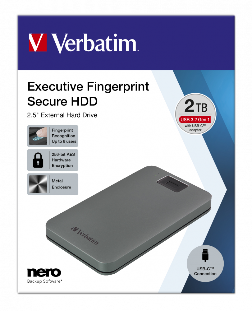 Внешний жесткий диск (HDD) Verbatim 2Tb Fingerprint Secure, 2.5