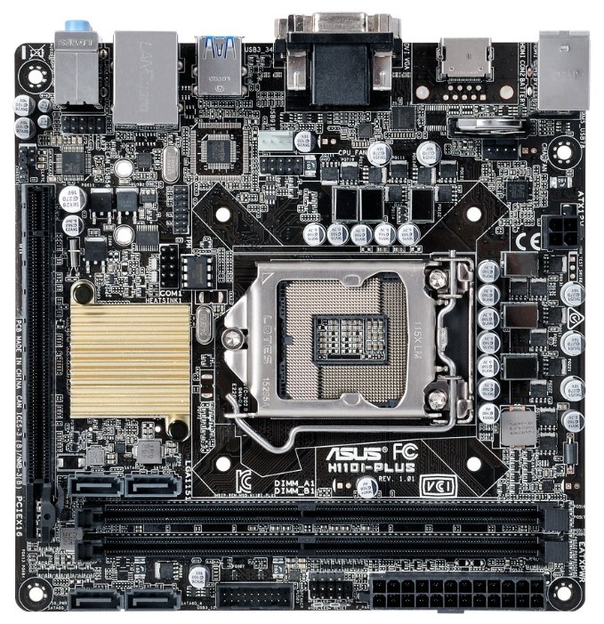 Материнская плата ASUS H110I-PLUS, Socket1151, iH110, 2DDR4, PCI-Ex16, 4SATA3, 7.1-ch, 4USB 3.0, VGA, DVI, HDMI, mini-ITX, Retail б/у, следы монтажа, запыленность - фото 1