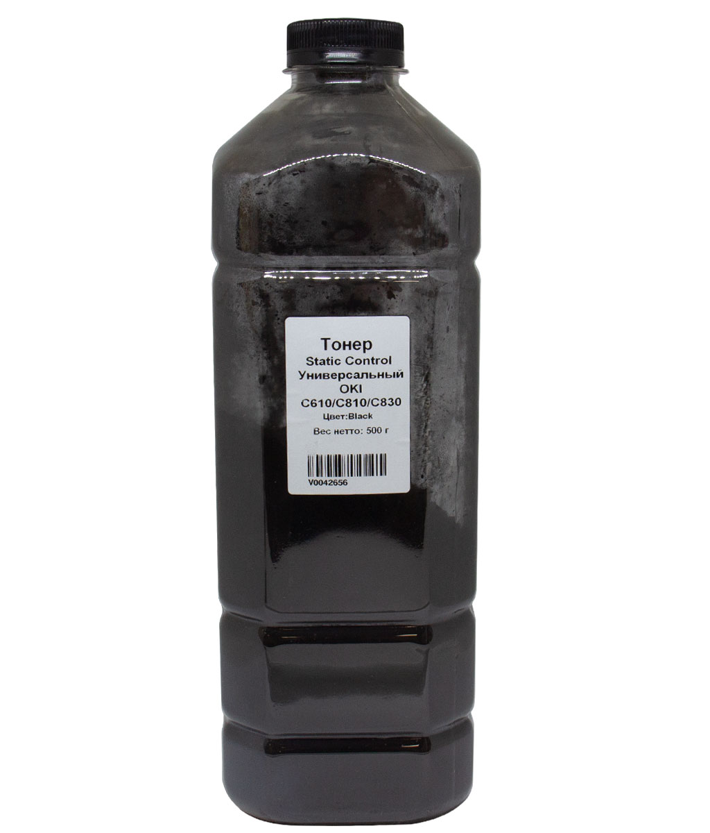 Тонер Static Control, бутыль 500г, черный, совместимый для Oki C610/810/830, универсальный (OKIUNIV2-500G-K-RUS)