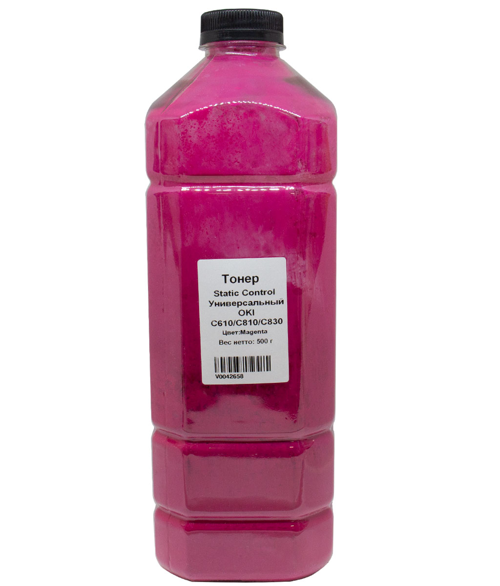 Тонер Static Control, бутыль 500г, пурпурный, совместимый для Oki C610/810/830, универсальный (OKIUNIV2-500G-MA-RUS)