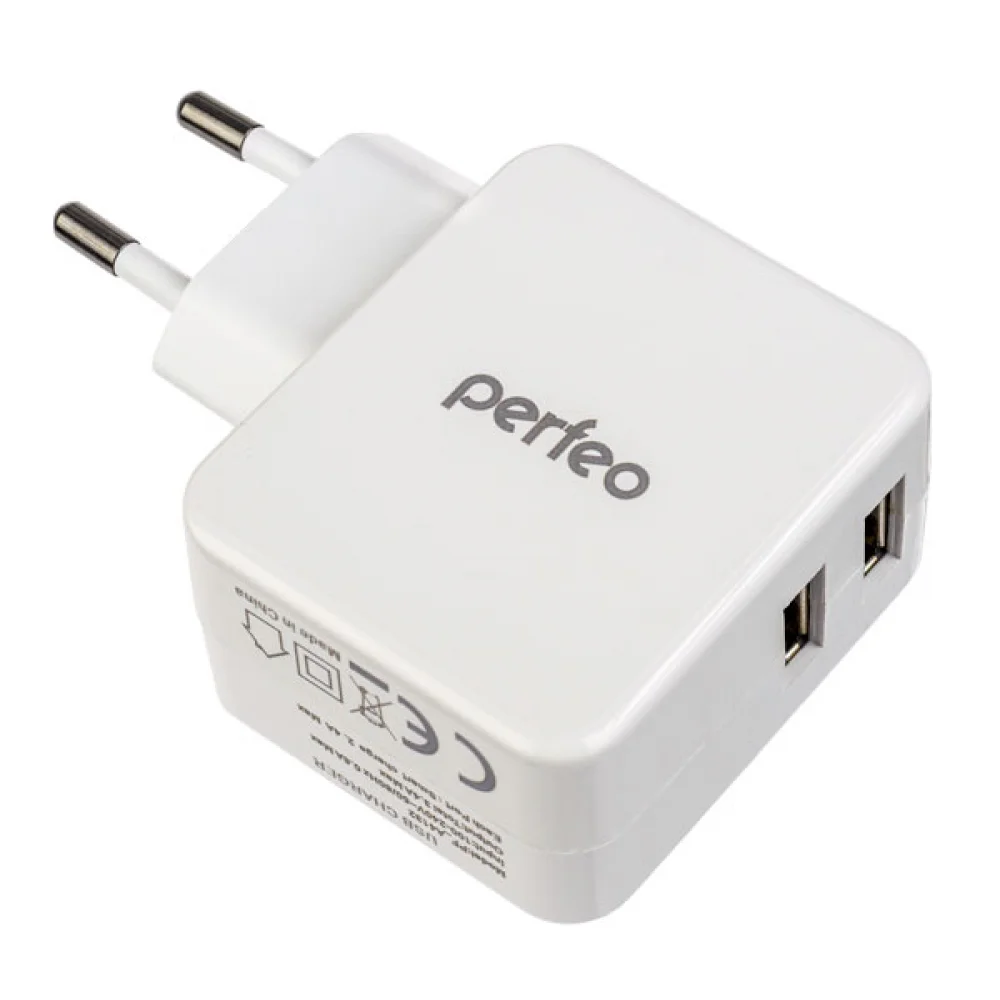 

Сетевое зарядное устройство Perfeo CUBE 2, 2USB, белый (PF_A4132), CUBE 2