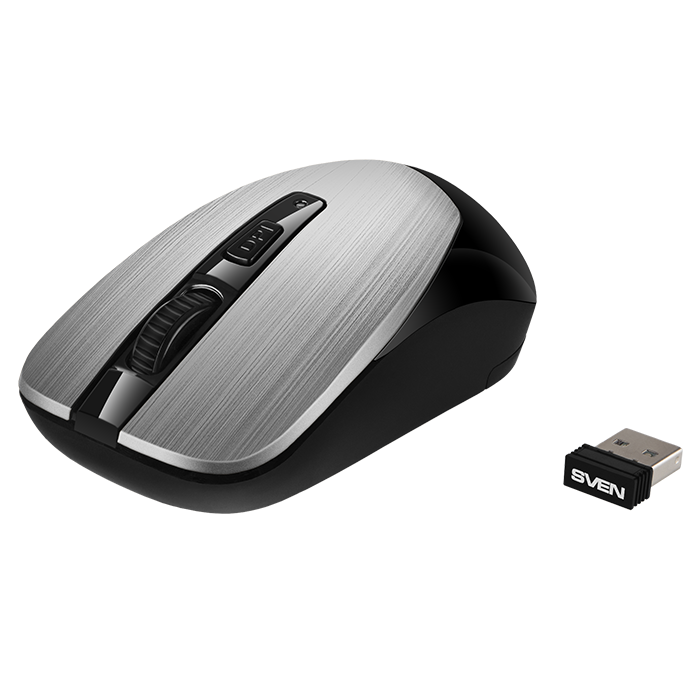 

Мышь беспроводная Sven RX-380W, 1600dpi, оптическая светодиодная, USB, серебристый (SV-020590), RX-380W