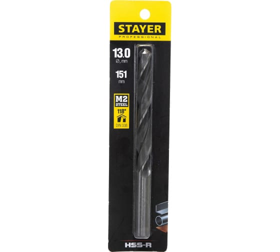

Сверло ⌀13мм x 151мм/101мм, HSS-R, по металлу, STAYER Professional, 1шт. (29602-13)