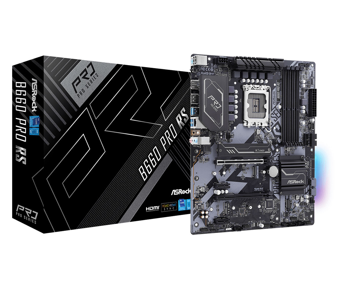 Материнская плата ASRock B660 PRO RS, LGA1700, Intel B660, 4xDDR4, 2PCI-Ex16, 4SATA3, 7.1-ch, 1x1000 Мбит/с, 8 USB 3.2, 1 USB Type-C, HDMI, DisplayPort, ATX, Retail - фото 1