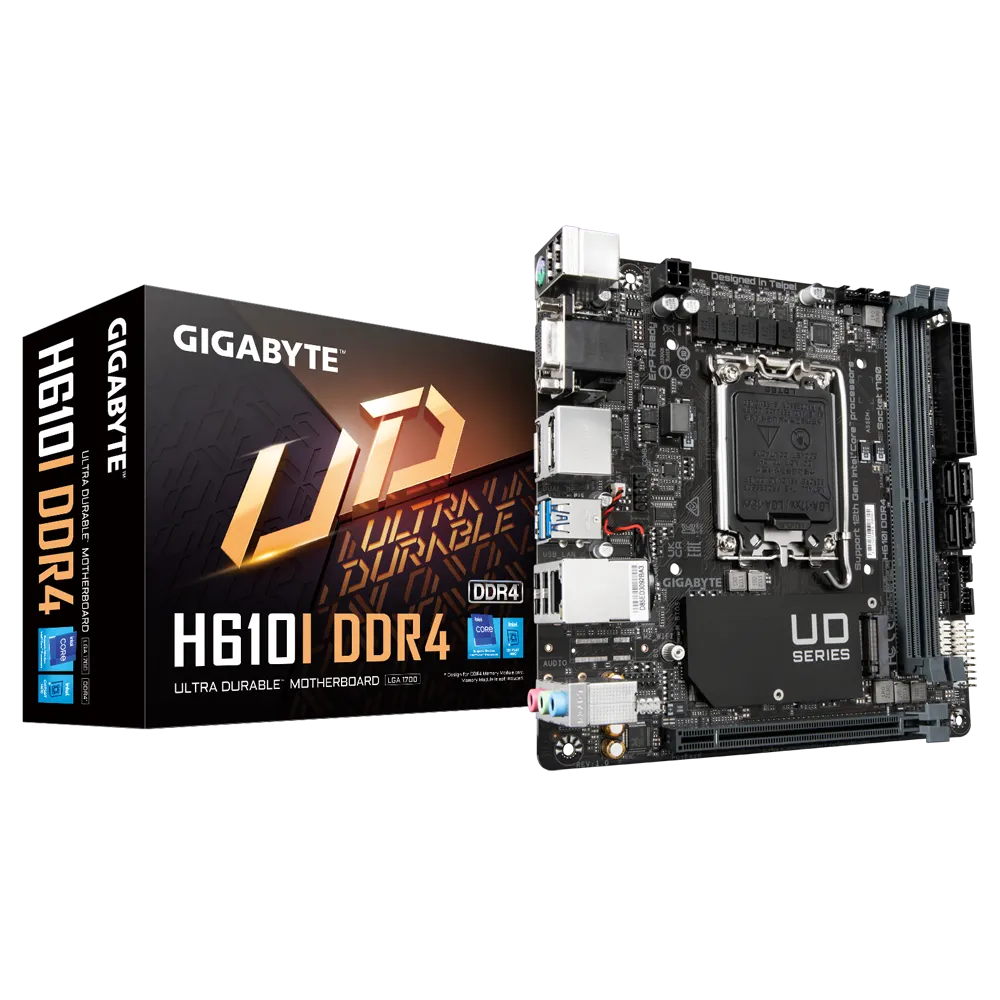 

Материнская плата GIGABYTE H610I DDR4, Socket1700, Intel H610, 2xDDR4, PCI-Ex16, 4SATA3, 7.1-ch, GLAN, 4 USB 3.2, VGA, HDMI, DP, mini-ITX, Retail, H610I DDR4