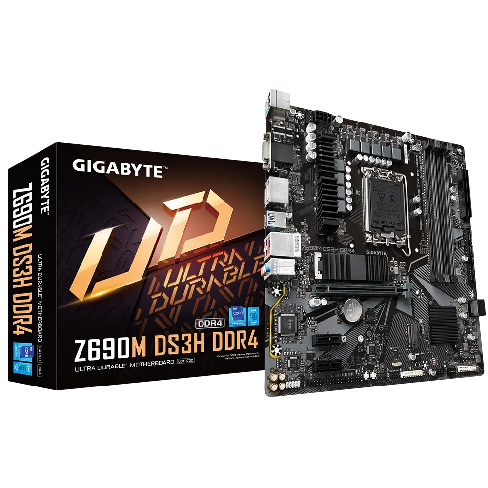 Материнская плата GIGABYTE Z690M DS3H DDR4, Socket1700, Intel Z690, 4xDDR4, PCI-Ex16, 4SATA3, 7.1-ch, 2.5GLAN, 5 USB 3.2, 1 USB Type-C, VGA, HDMI, DP, mATX, Retail