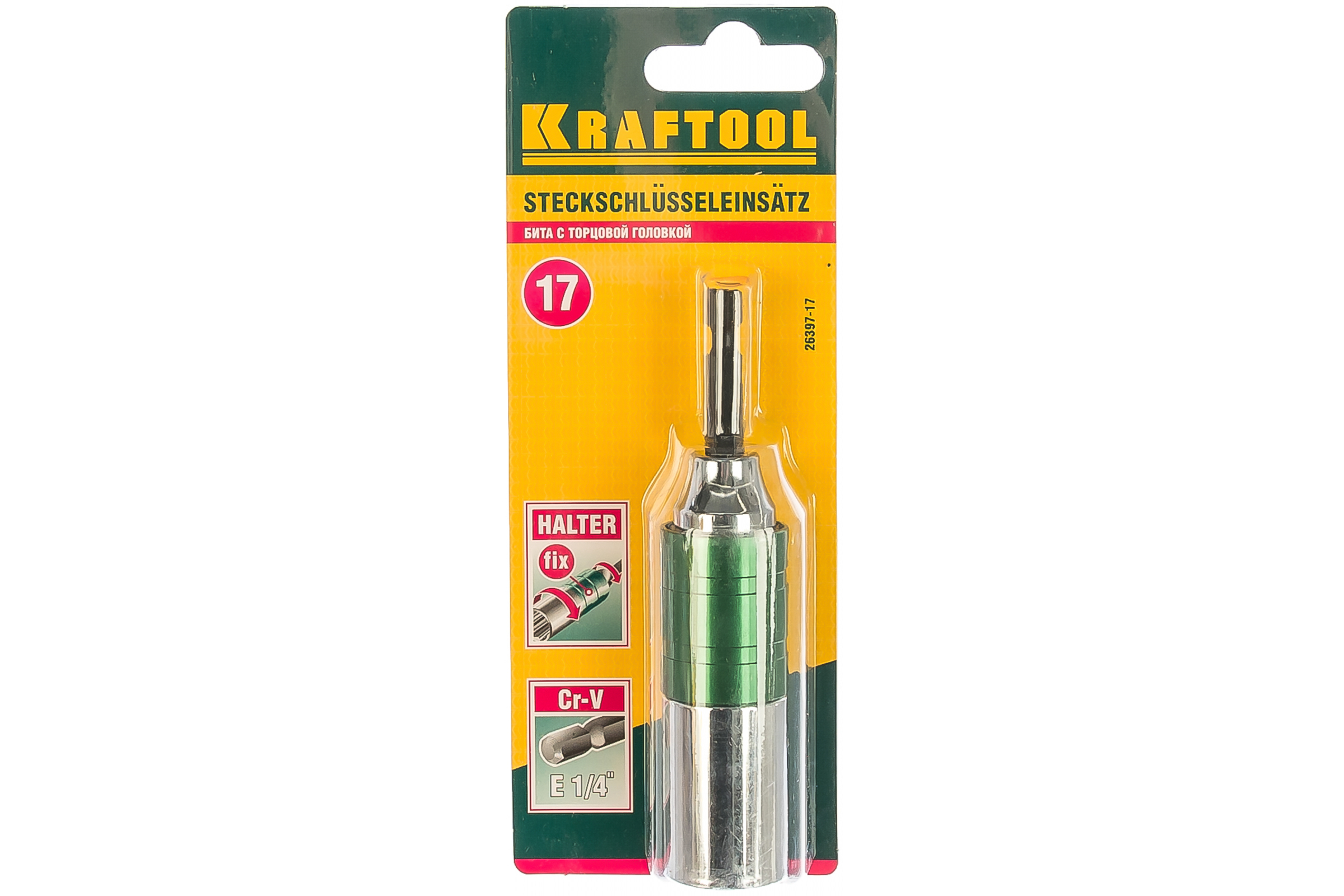 

Бита с торцовой головкой Kraftool EXPERT шестигранник, головка 17 мм, 1/4 (тип Е), 1шт. (26397-17)
