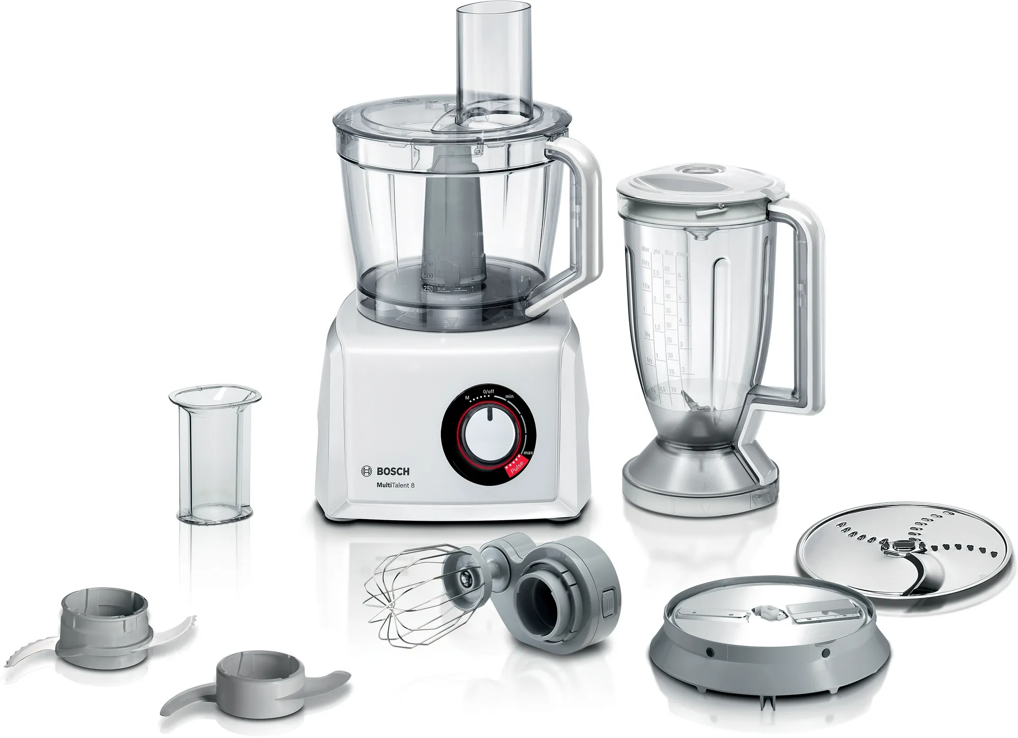 

Комбайн Bosch MultiTalent 8 MC812W501, 1000Вт, миксер, блендер, терка, белый (MC812W501), MC812W501