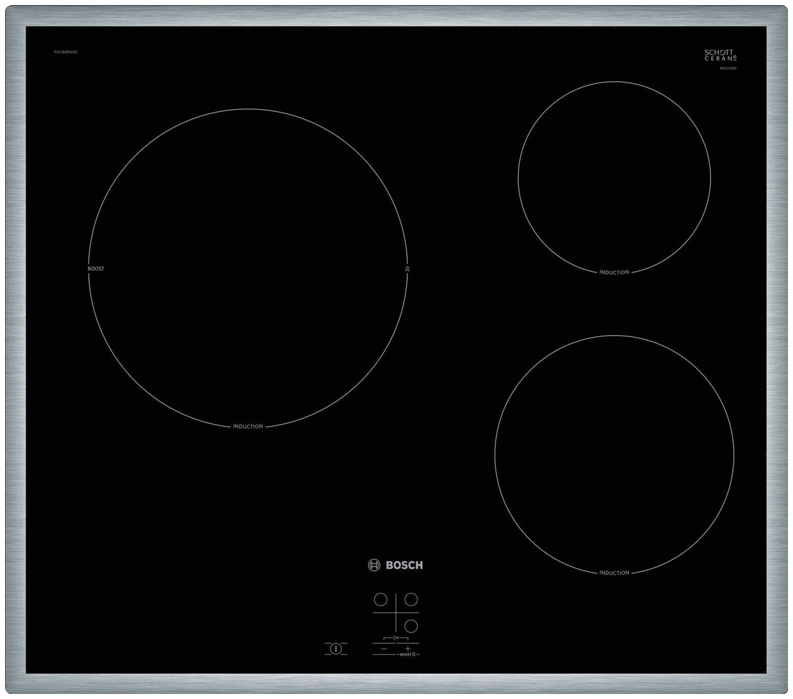 

Индукционная варочная панель Bosch PUC64RAA5E 3 конфорки, черный (PUC64RAA5E), Черная, PUC64RAA5E
