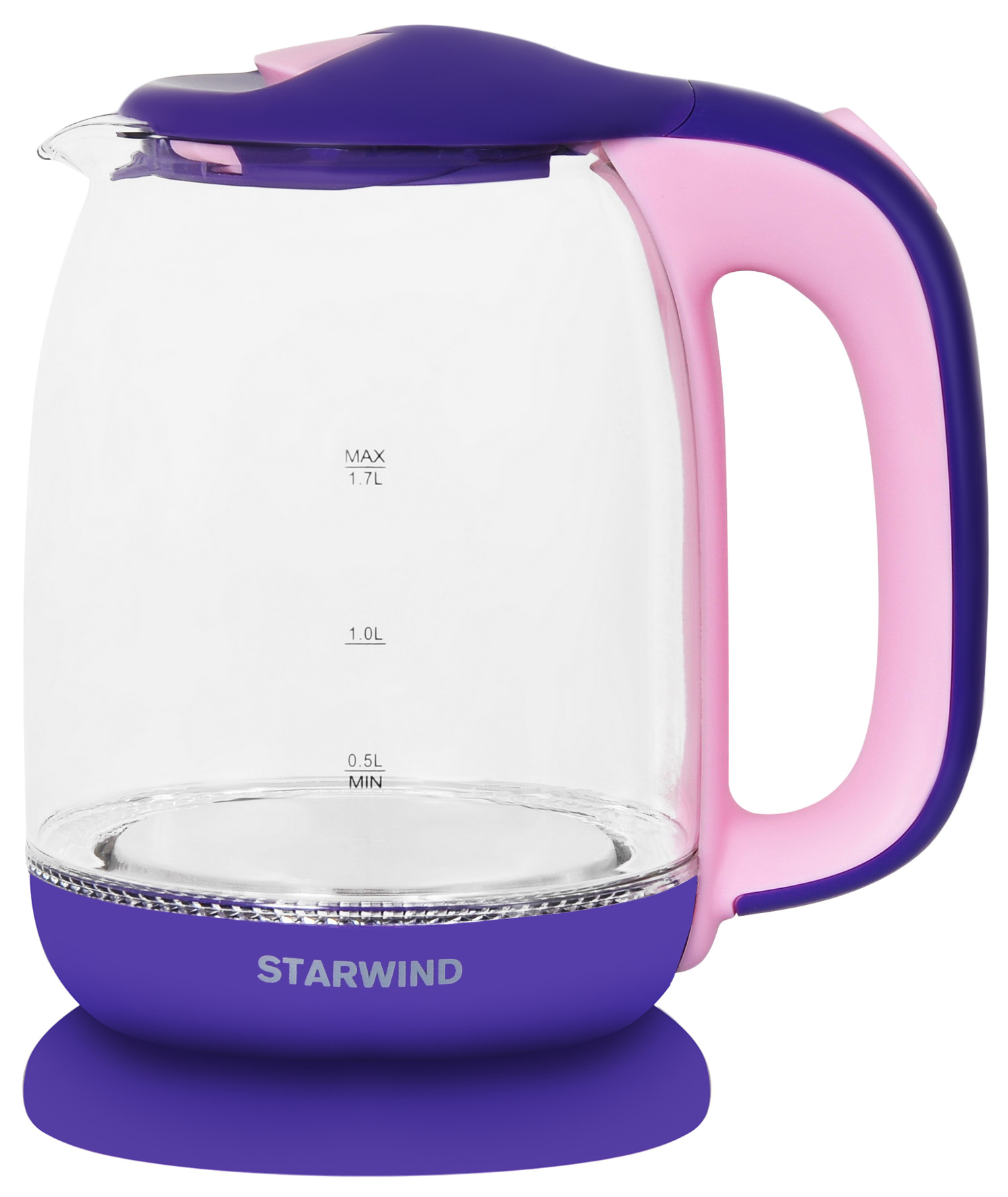 Чайник электрический Starwind SKG1513 1.7л. 2.2 кВт, стекло/пластик, фиолетовый/розовый (SKG1513)