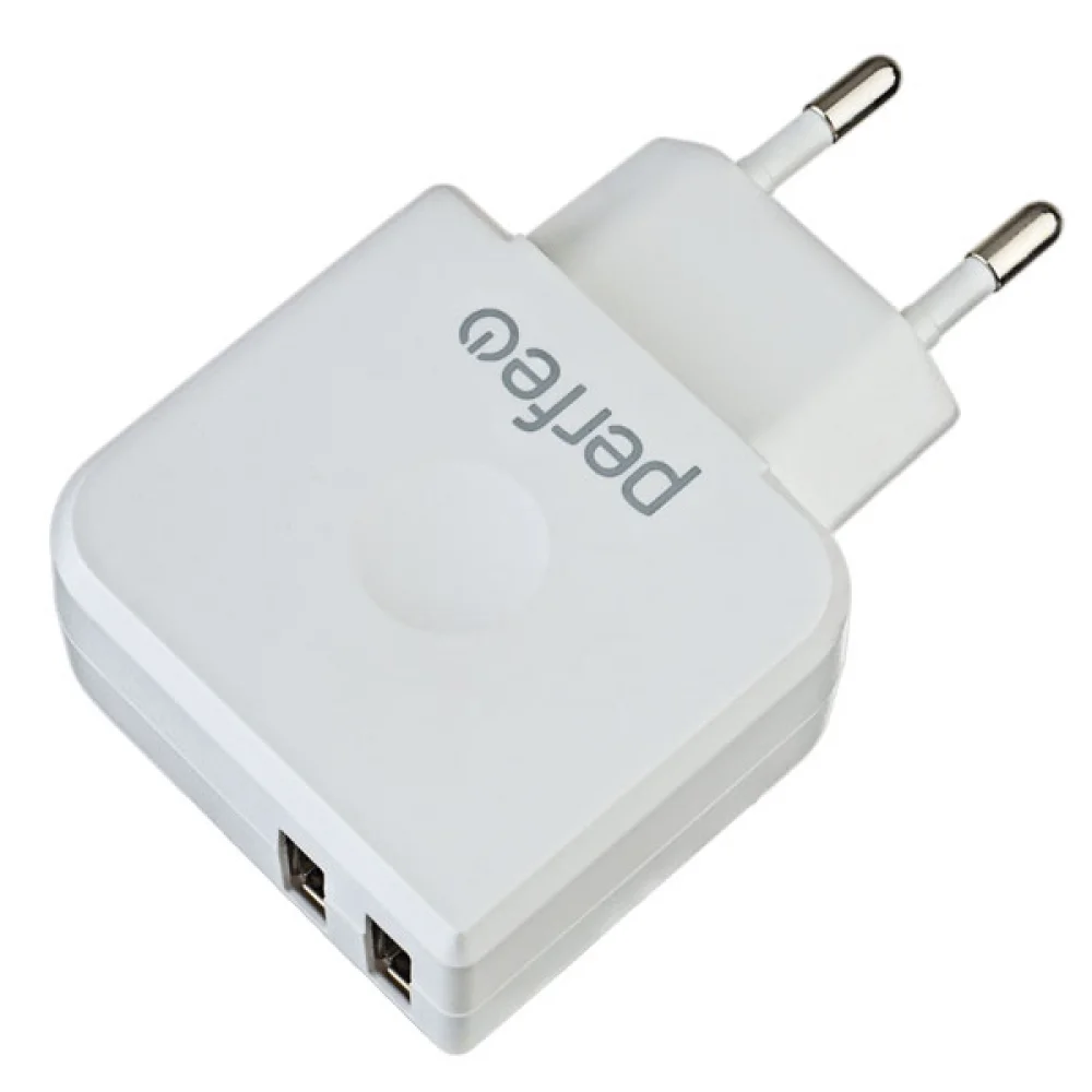 Сетевое зарядное устройство Perfeo с двумя разъемами USB, 2USB, белый ( I4621) - фото 1