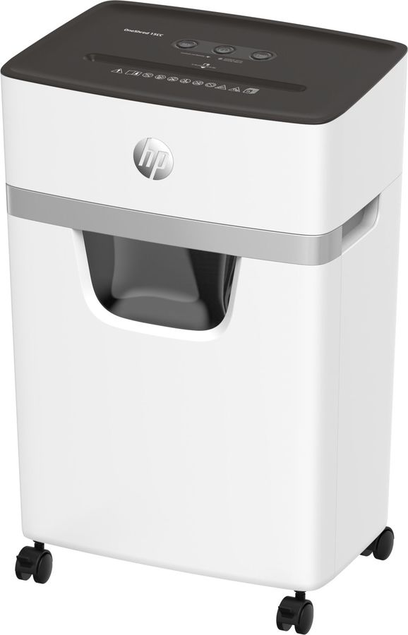 

Шредер HP OneShred 15CC, секретность P-4, 180 см/мин., перекрестный - 4мм x 3.5см, 20л, 15 листов, скрепки, скобы, карты, белый/черный (2803), 15CC