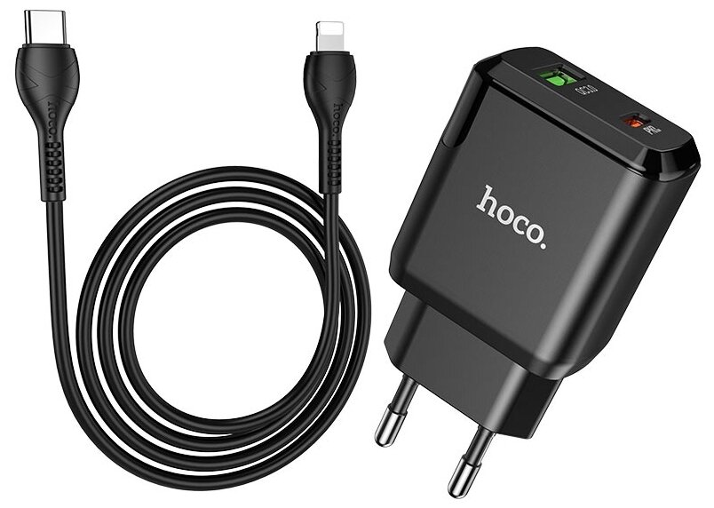 

Сетевое зарядное устройство Hoco N5 20W, 1USB, USB type-C, Quick Charge, PD, 3A, черный, N5