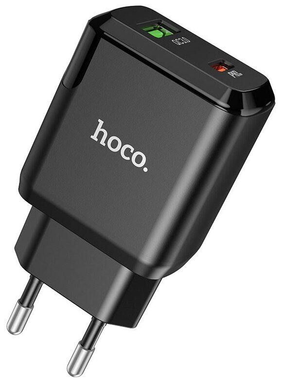 

Сетевое зарядное устройство Hoco N5 20W, 1USB, USB type-C, Quick Charge, PD, 3A, черный, USB Type-C - USB Type-C, N5