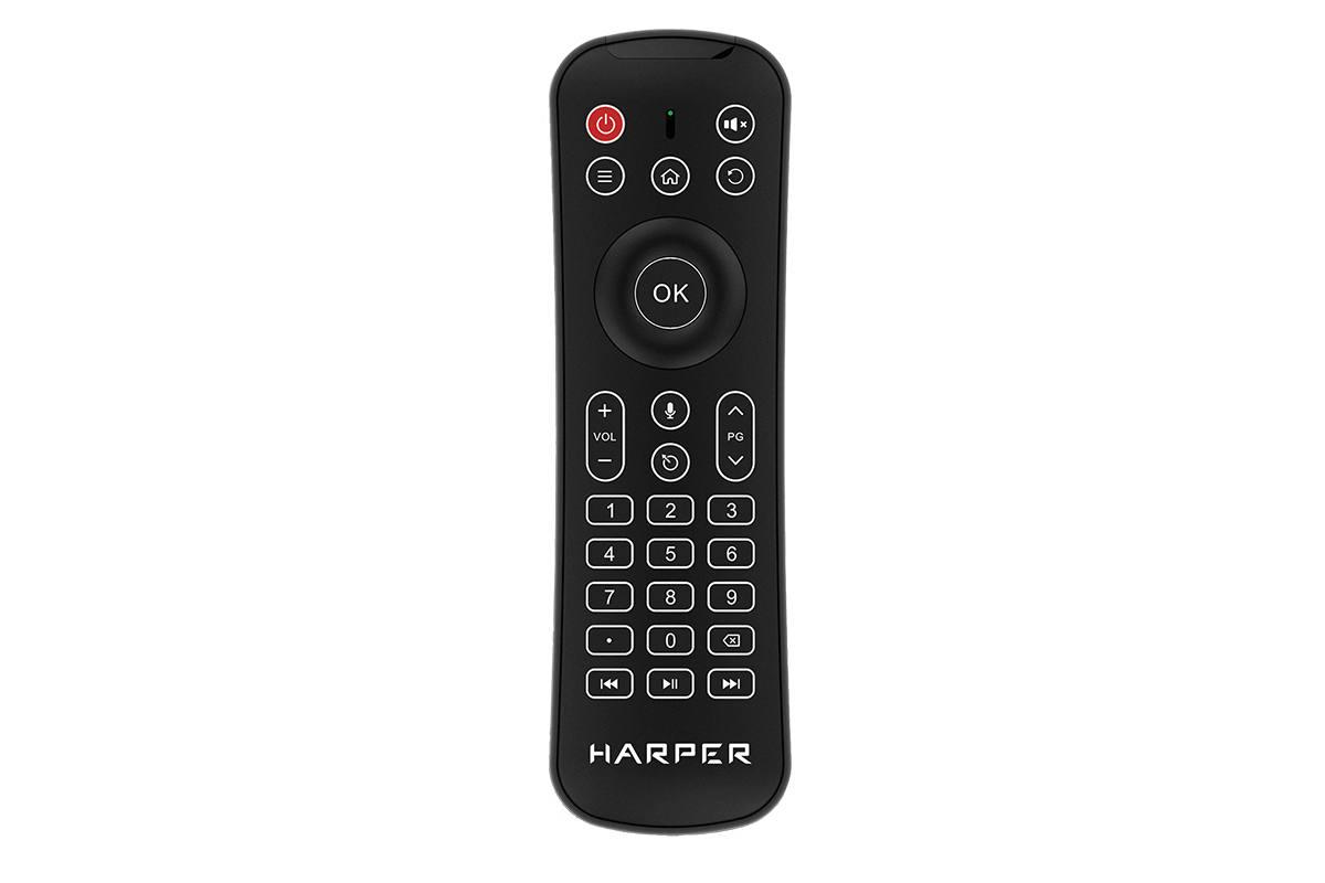 

Пульт HARPER KBWL-050, аэромышь, USB, 2.4 ГГц, ИК режим, Windows/Mac OS/Android OS/Linux OS для Smart TV, черный (KBWL-050), KBWL-050