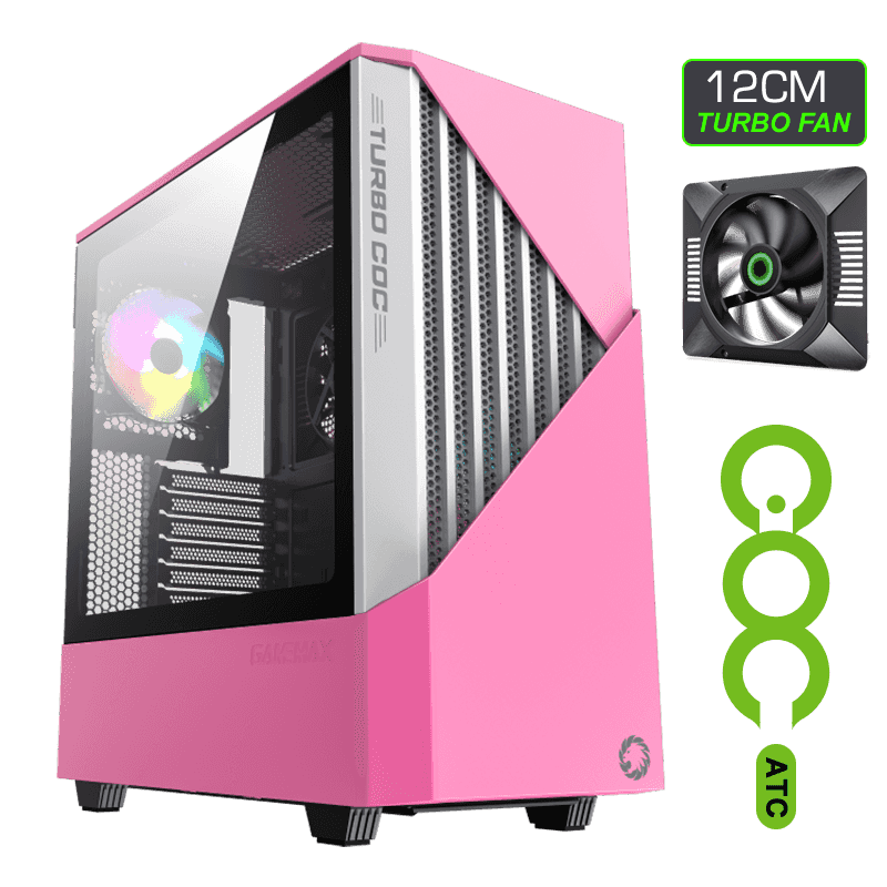 Корпус GameMax Contac COC WP, ATX, Midi-Tower, 2xUSB 3.0, USB 3.1, RGB подсветка, белый/розовый, без БП (Contac COC WP)