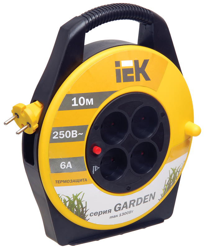 

Удлинитель на катушке IEK Garden УК10, 4-розетки, 10м, желтый/черный (WKP23-06-04-10), УК10