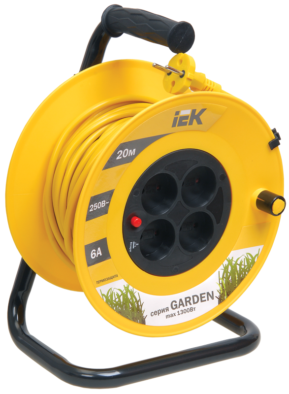 

Удлинитель на катушке IEK Garden УК20, 4-розетки, 20м, желтый/черный (WKP23-06-04-20), УК20