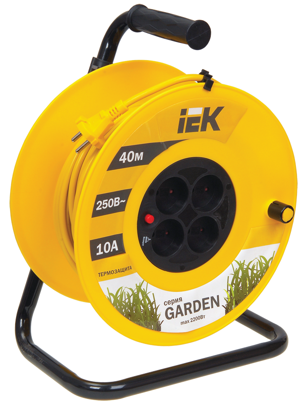 

Удлинитель на катушке IEK Garden УК40, 4-розетки, 40м, желтый/черный (WKP23-10-04-40), УК40