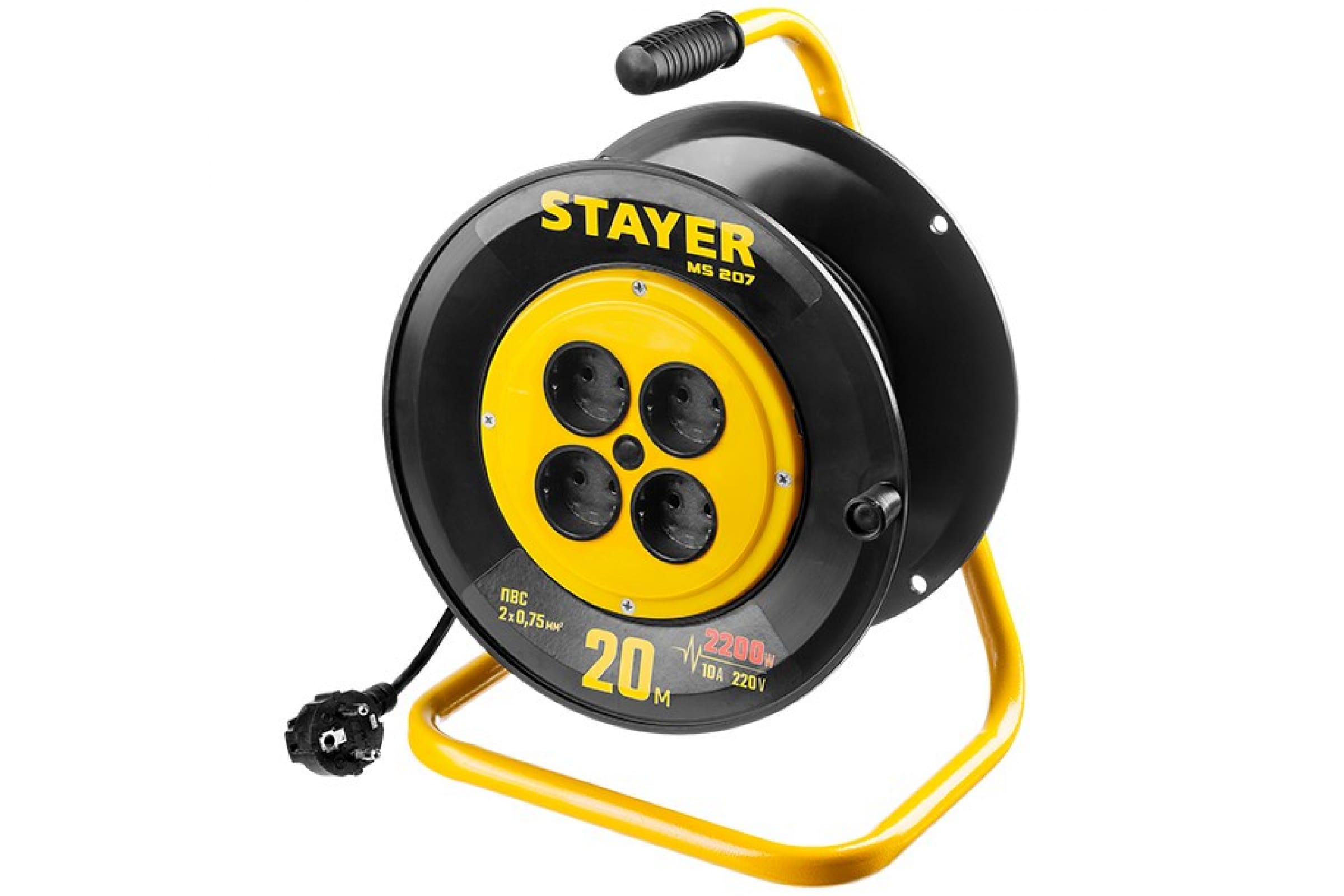 Удлинитель на катушке STAYER MS 207, 4-розетки, 20м, черный/желтый (STR-55073-20_z01)