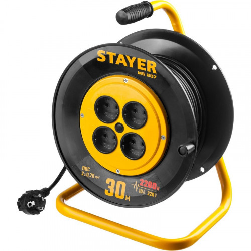 

Удлинитель на катушке STAYER MS 207, 4-розетки, 30м, черный/желтый (55073-30_z01), MS 207