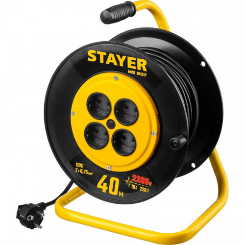 

Удлинитель на катушке STAYER MS 207, 4-розетки, 40м, черный/желтый (55073-40), MS 207