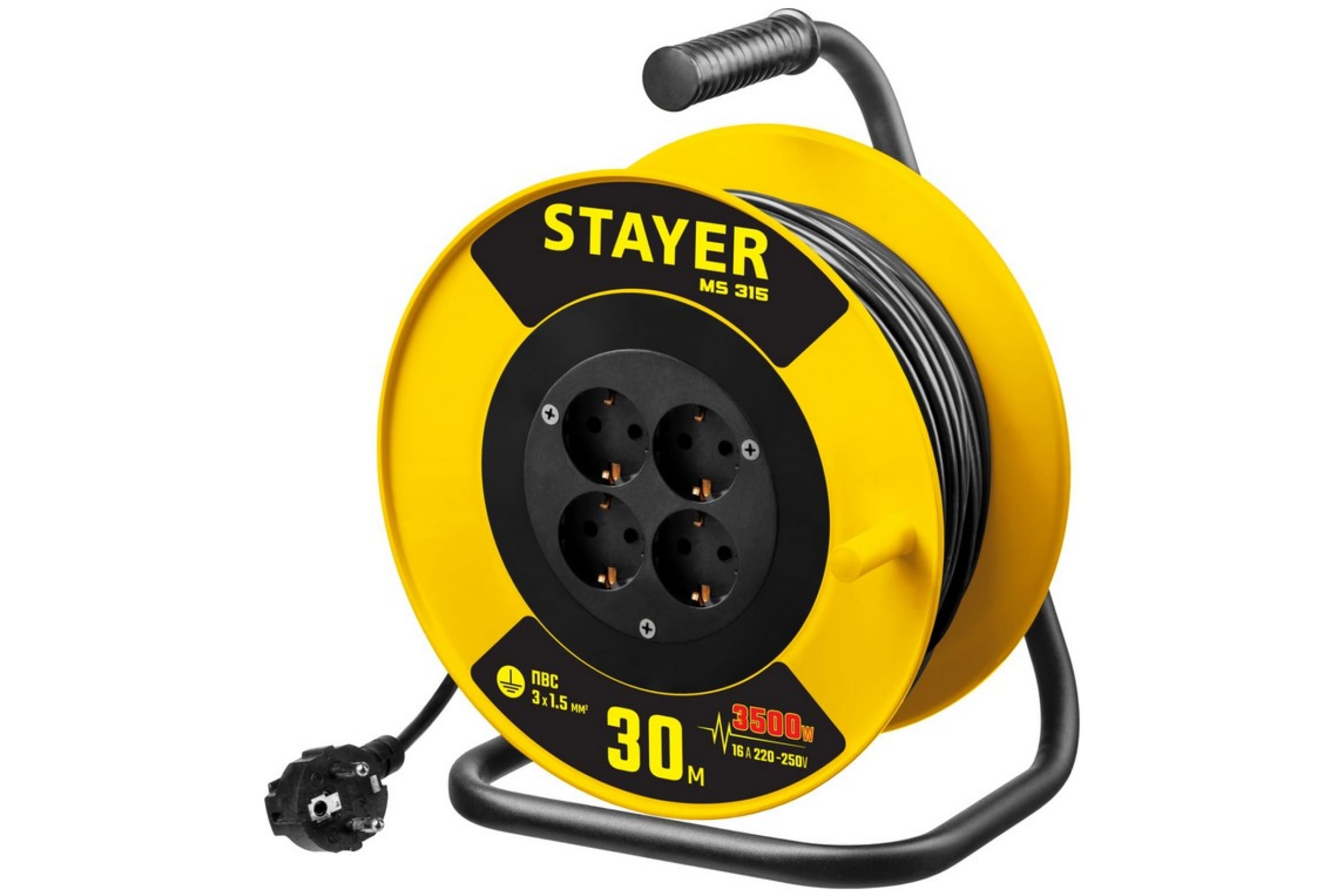 

Удлинитель на катушке STAYER MS 315, 4-розетки, 30м, черный/желтый (55078-30), MS 315