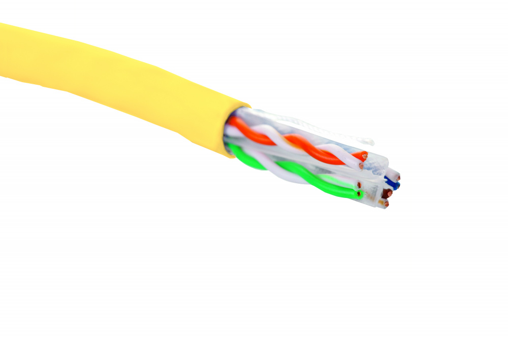 Витая пара UTP кат.6, 4 пары, CU, 0.56мм, 305м., внутренний, одножильный, желтый, Eurolan (19C-U6-12YL-B305)