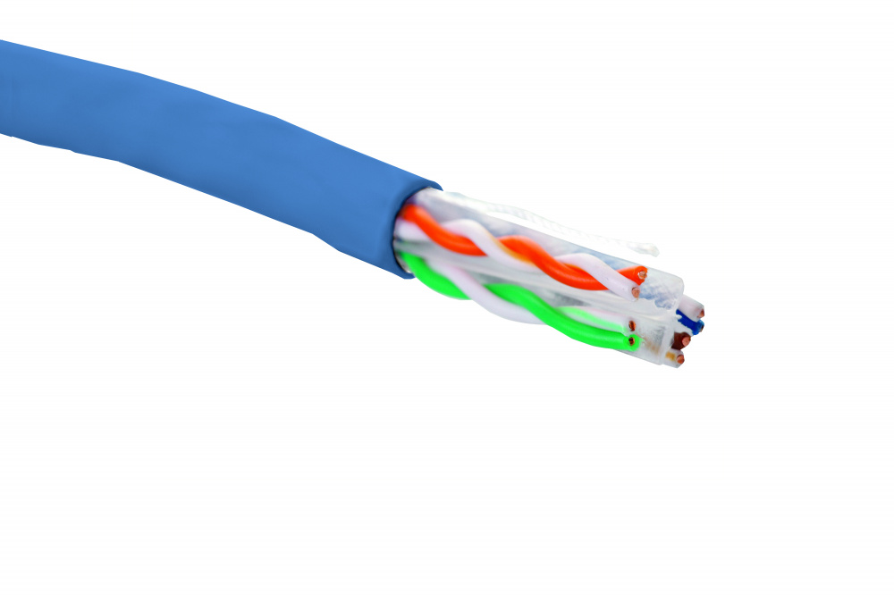 Витая пара UTP кат.6, 4 пары, CU, 0.56мм, 305м., внутренний, одножильный, синий, Eurolan (19C-U6-12BU-B305)