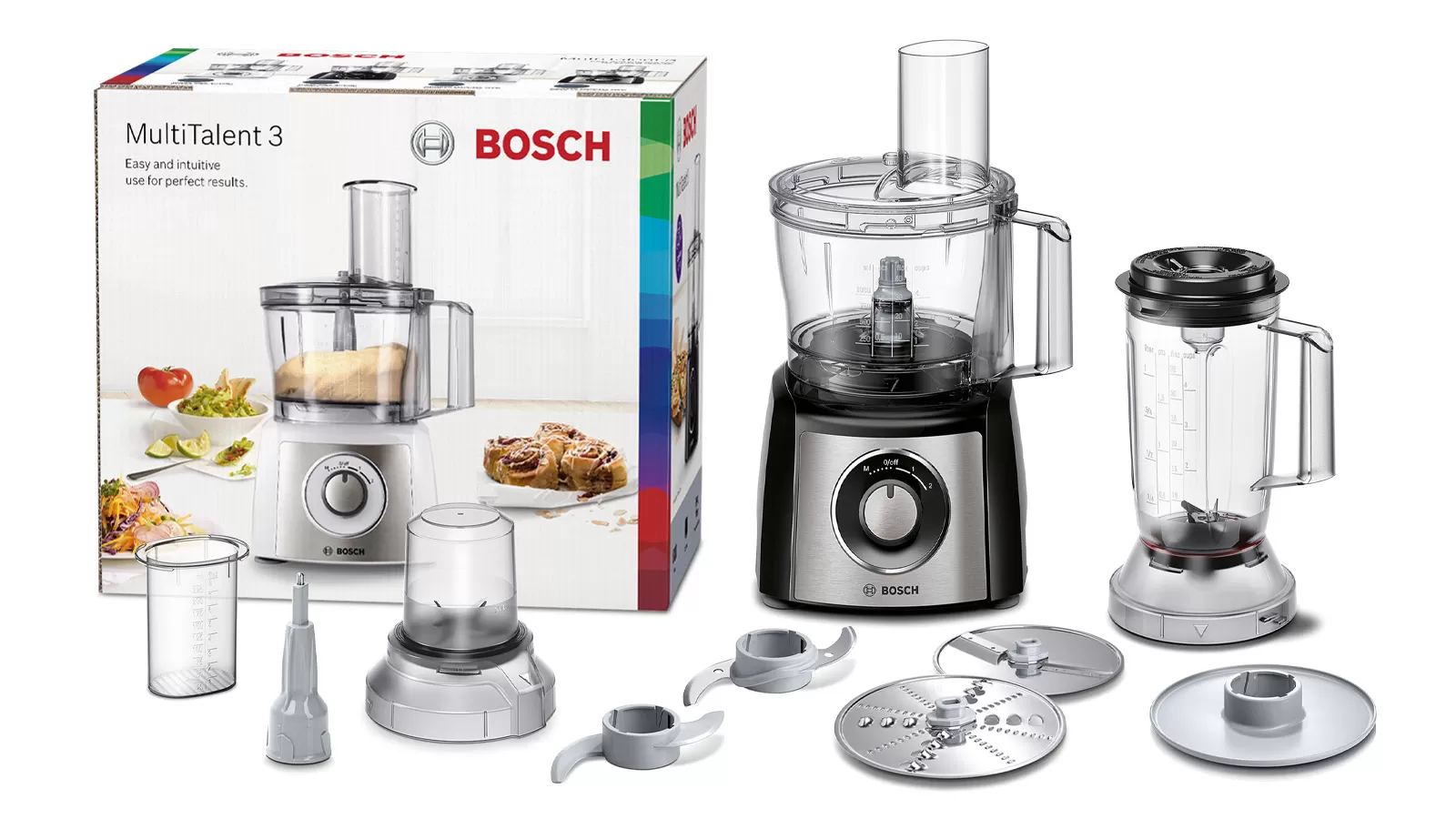 

Комбайн Bosch MultiTalent 3 MCM3501M, 800 Вт, блендер, мультирезка, терка, черный/серебристый (MCM3501M), MCM3501M