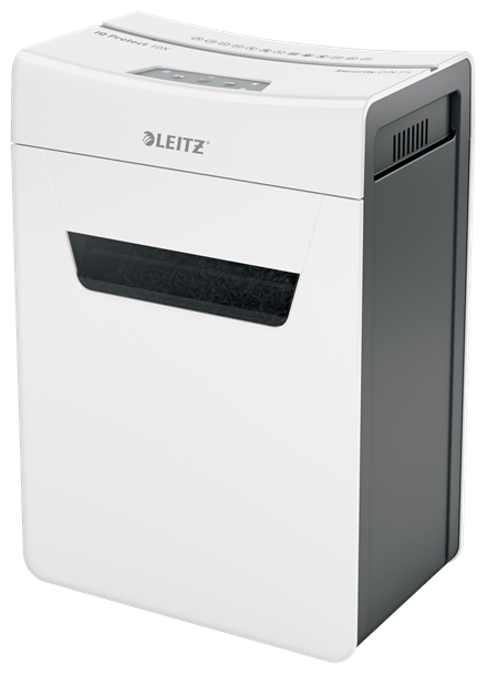 

Шредер Leitz IQ Protect Premium 10X, секретность 3/P-4, 180 см/мин., фрагменты - 4мм x 4см, 18л, 10 листов, скрепки, скобы, белый/черный (80920000), 10X