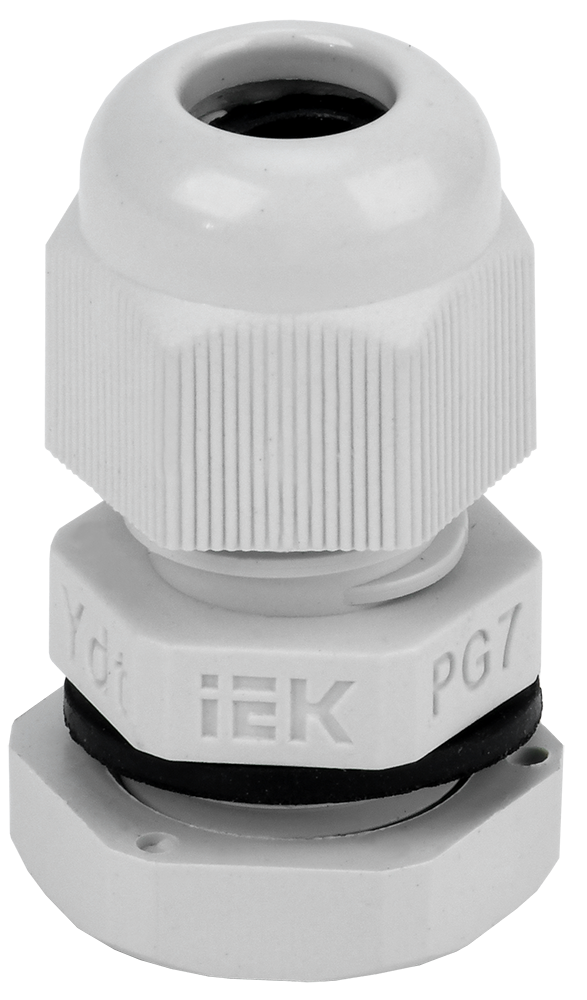 

Сальник IEK PG7, диаметр кабеля 5-6мм IP54, пластик, серый (YSA20-06-07-54-K41), PG7