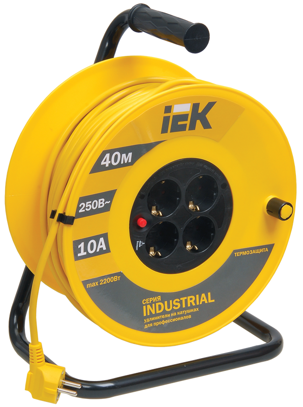 

Удлинитель на катушке IEK Industrial УК40, 4-розетки, 40м, желтый/черный (WKP14-10-04-40), УК40