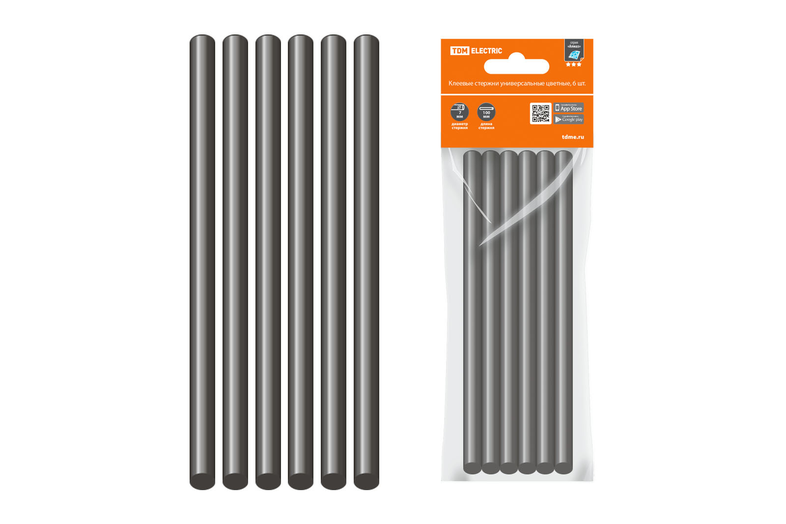 

Клеевые стержни TDM Алмаз 1.1 см x 10 см, черный, 6 шт., пакет (SQ1024-0512)