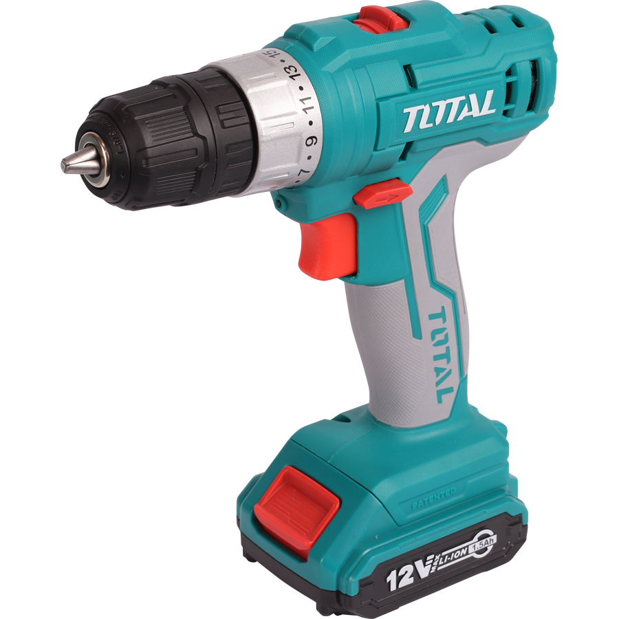 

Дрель-шуруповерт TOTAL TDLI1222, аккумуляторный, 25 Н·м, 1350 об/мин, 12V, 1.5 А·ч, Li-Ion, два акб, быстрозажимной патрон, сумка, 2.7кг, TDLI1222