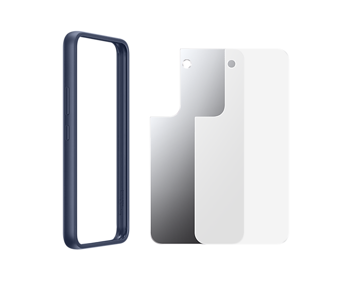 

Чехол-накладка Samsung Frame Cover clear для смартфона Samsung Galaxy S22, Поликарбонат, полиметилметакрилат (ПММА), термопластичный полиуретан, Синяя рамка, прозрачная панель + зеркальная панель (EF-MS901CNEGRU)