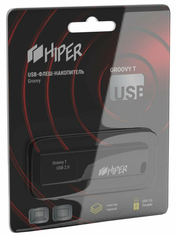 

Флешка 16Gb USB 2.0 Hiper Groovy T16B, черный (HI-US2B16GBTB), Groovy T16B