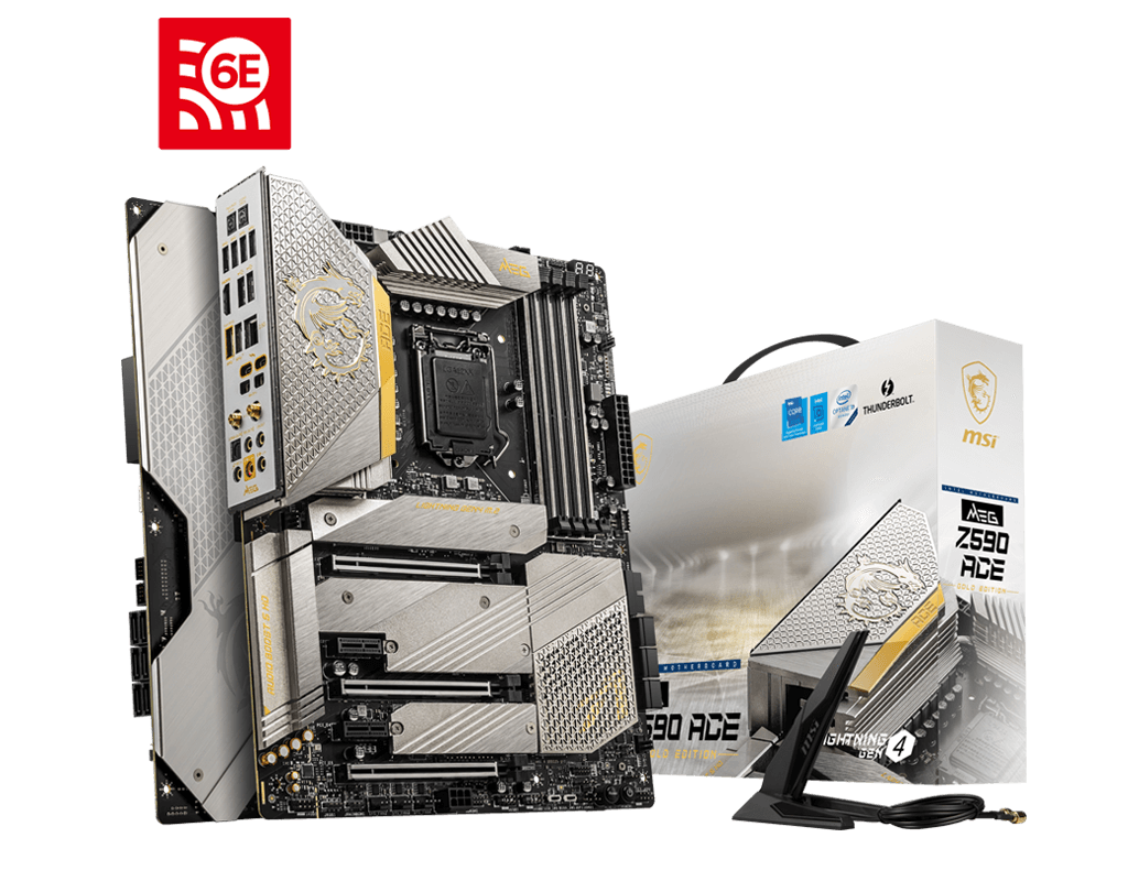 

Материнская плата MSI MEG Z590 ACE GOLD EDITION, Socket1200, Intel Z590, 4xDDR4, 3PCI-Ex16, 6SATA3, 7.1-ch, 2.5GLAN, 8 USB 3.2, 3 USB Type-C, HDMI, ATX, Retail, MEG Z590 ACE GOLD EDITION
