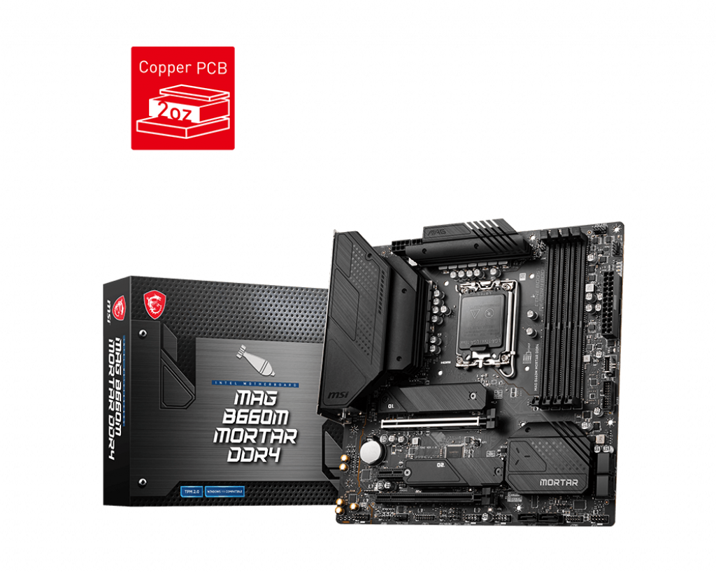 

Материнская плата MSI MAG B660M MORTAR DDR4, Socket1700, Intel B660, 4xDDR4, 2PCI-Ex16, 6SATA3, 7.1-ch, 2.5GLAN, 5 USB 3.2, 2 USB Type-C, HDMI, DP, mATX, Retail, MAG B660M MORTAR DDR4