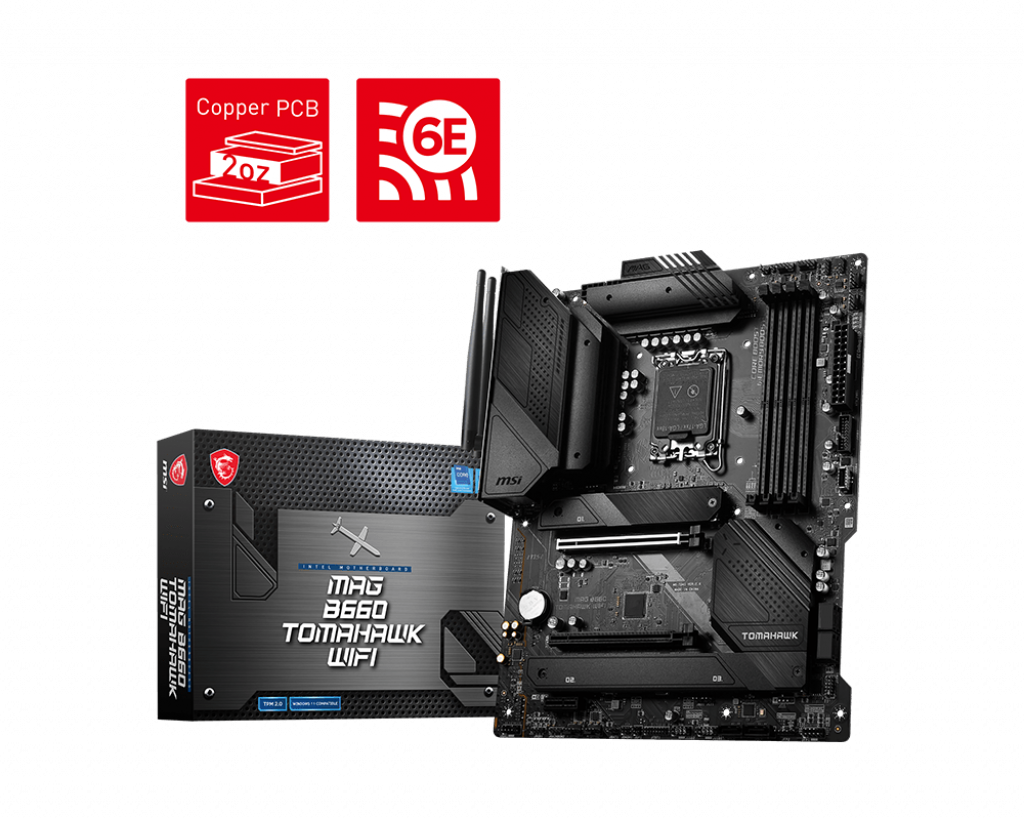 

Материнская плата MSI MAG B660 TOMAHAWK WIFI, Socket1700, Intel B660, 4xDDR5 DIMM, 2PCI-Ex16, 6SATA3, 7.1-ch, 2.5GLAN, 6 USB 3.2, 2 USB Type-C, HDMI, DP, ATX, Retail, MAG B660 TOMAHAWK WIFI