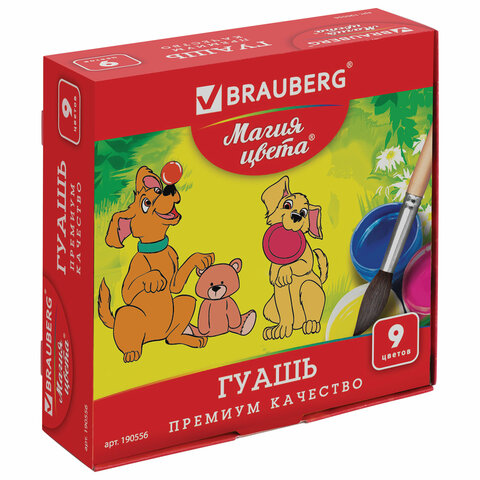

Краски гуашь 9шт./9 цветов, разноцветный, 20мл, флакон, BRAUBERG Магия цвета (190556), нет данных