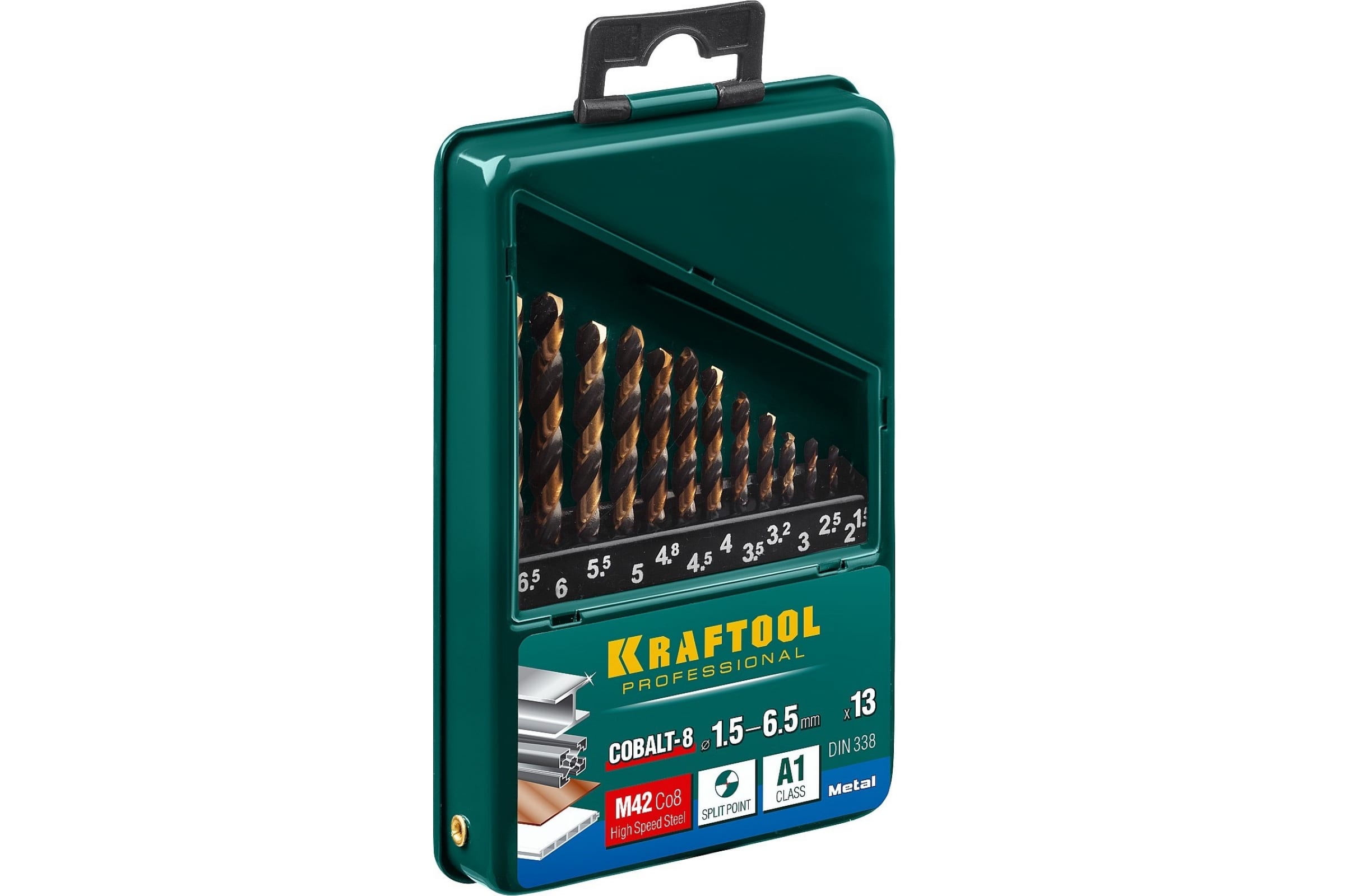 Набор сверл, ⌀ 1.5, 2, 2.5, 3, 3.2, 3.5, 4, 4.5, 4.8, 5, 5.5, 6, 6.5 мм, Kraftool