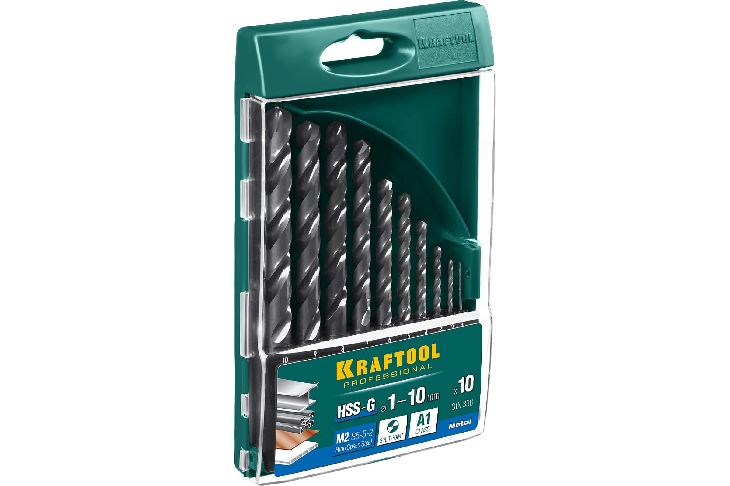 

Набор сверл, ⌀ 1-10мм, HSS, по металлу, Kraftool Professional, 10 шт. (29651-H10)