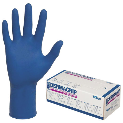 Перчатки смотровые латексные, пар в упаковке: 25, S, синий, высокопрочные, Dermagrip (D1401-14)