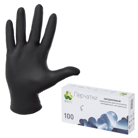 Перчатки смотровые нитриловые, пар в упаковке: 50, M, черный, KLEVER (NG080 BL)