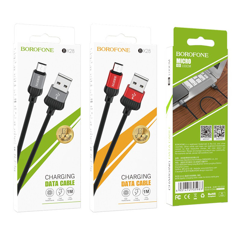 

Кабель Micro USB-USB, 2.4A, 1м, черный/красный Borofone BX28 (6931474705976), BX28