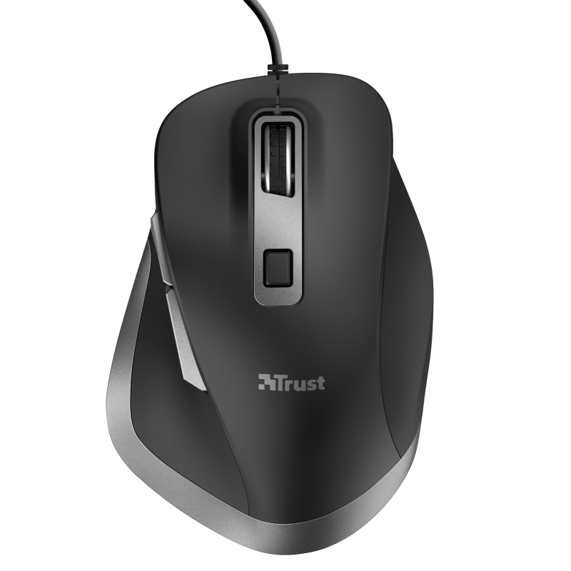 Мышь проводная Trust Fyda Wired Comfort Mouse, 5000dpi, оптическая светодиодная, USB, черный/серебристый (23808)