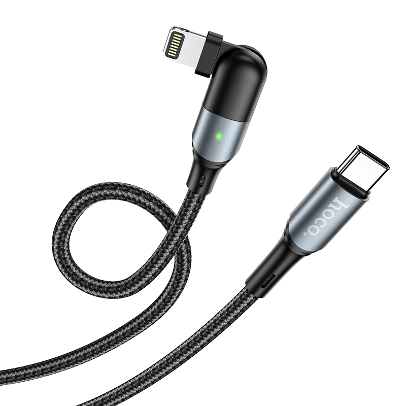 

Кабель Lightning 8-pin(m)-USB Type-C(m), угловой, 3A, 1.2м, черный HOCO orbit U100 (6931474747860), U100
